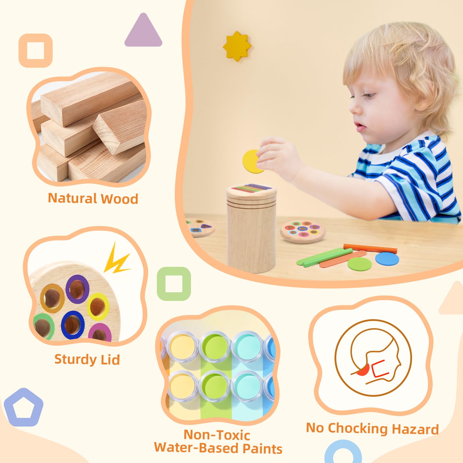 Juguetes Montessori 4 en 1 para niños de 2, 3 y 4 años, juguetes de madera para clasificar colores para niños pequeños de 1 a 3, actividades de aprendizaje preescolar, juegos a juego de motricidad 3