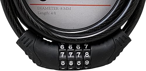 Miniatura 2 de Candado de bicicleta de combinación de acero flexible de 4 pies con mecanismo de autoajuste, 0.315 pulgadas de grosor con cubierta de PVC, código