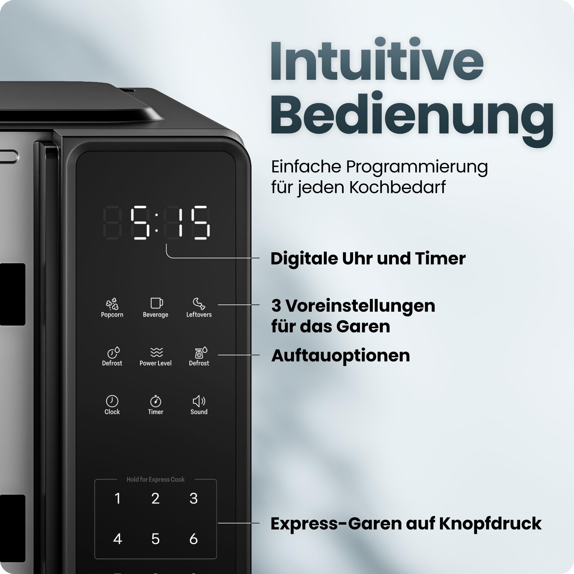 Chefman Tisch-Mikrowelle 20 l, 10 Leistungsstufen, 3 Kochprogramme, One-Touch-Express-Kochfunktion, Stummschalttaste – Schwarz