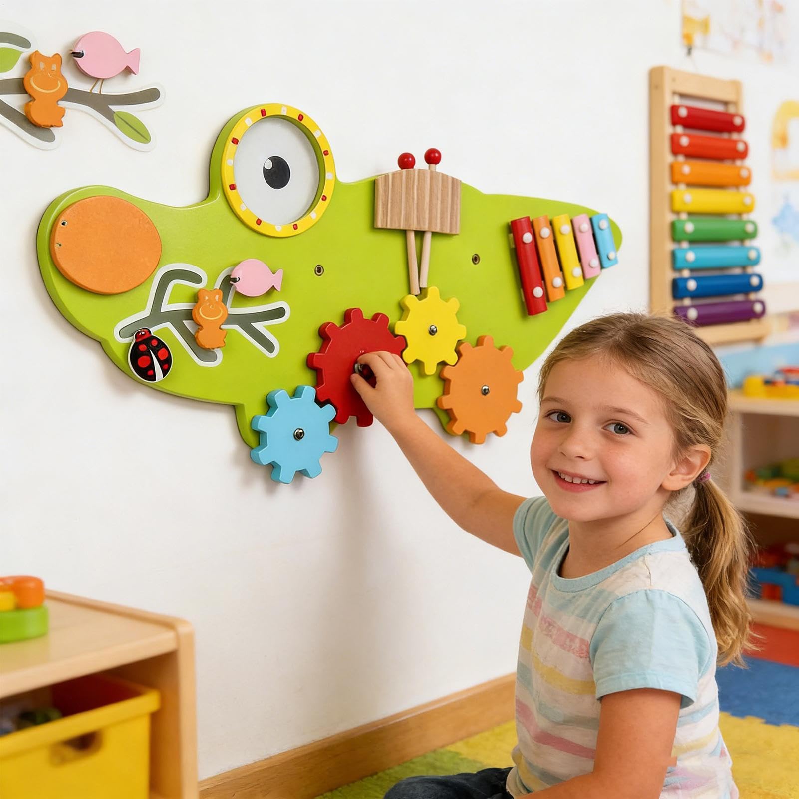 Pannello Sensoriale da Parete Giocattolo Educativo per la Infanzia | Pannello Sensoriale in Legno da Parete per Bambini e Bambine, la Casa, la Scuola Materna, l'Asilo , l'Aula e la Sala da