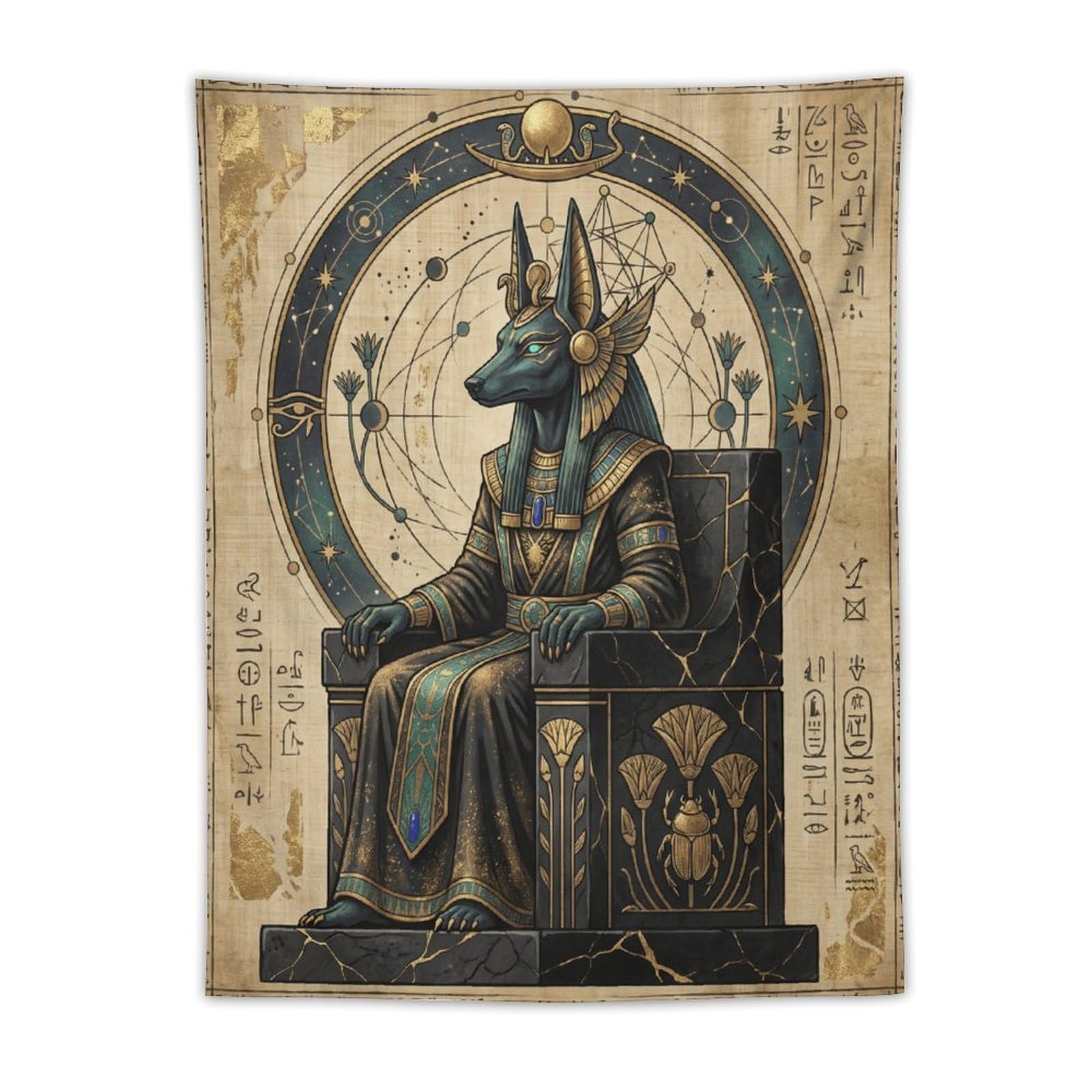 H3B8U2Y5 Anubis Seated Egyptian Wall Tapestry, Temple Symbolism