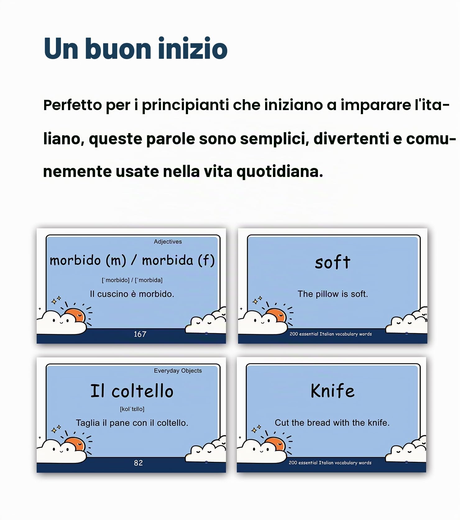 200 Flash card essenziali per vocabolario con parole italiane per principianti adulti | Impara l'italiano per principianti adulti