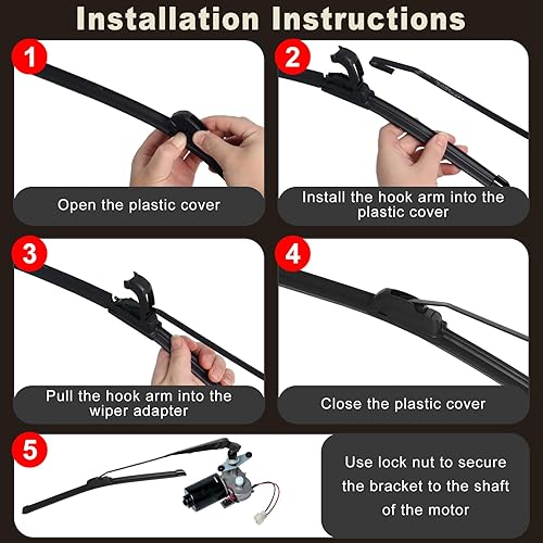 Miniatura 3 de Wadoy - Kit de limpiaparabrisas para UTV de 12 V, compatible con Polaris Ranger RZR 8009001000, motor eléctrico universal UTV de 16 pulgadas con