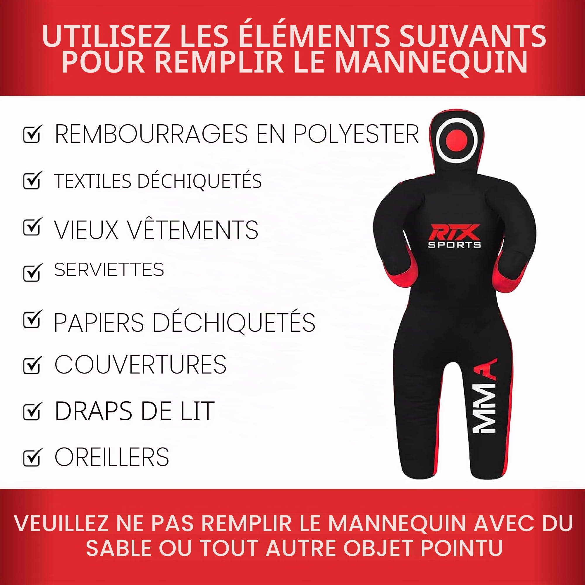 RTX Enfants de Grappling Judo MMA pour Enfants Sac de Frappe pour Brésilien BJJ Jiu Jitsu, Lutte, Entraînement MMA Toile Non Remplie 47 Pouces