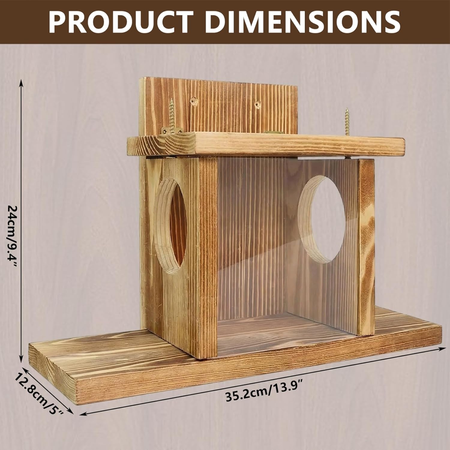Squirrel Feeders for Outside Wooden Flip-Top Squirrel Box with Clear Window Weatherproof Nut Bar Chipmunk Feeder for Wood Deck Tree Fence 14x5x9in Feeders for Outside Feeder