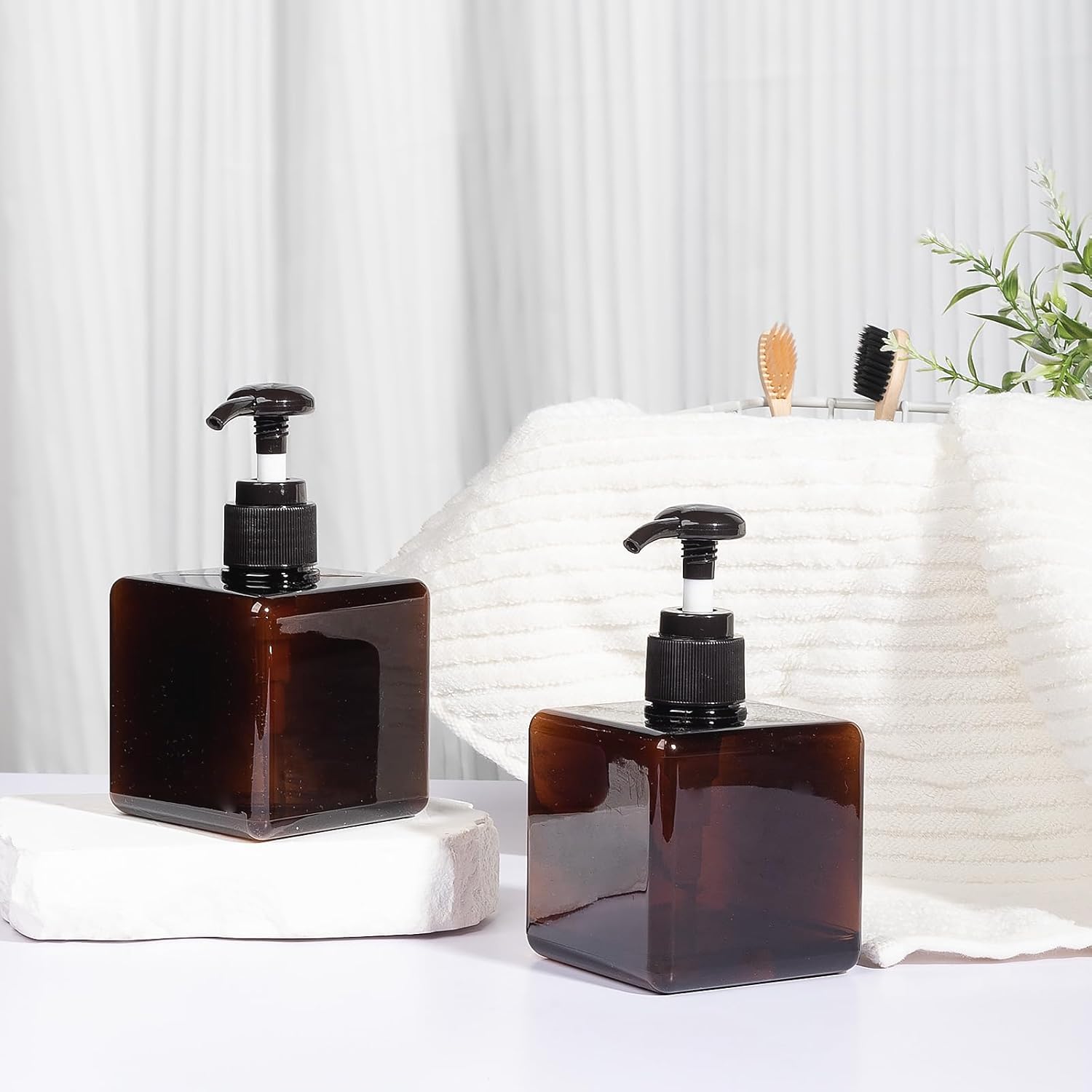 Pump Bottle, Refillable Plastic Empty Lotion Soap Dispenser Liquid Container for Bathroom Shampoo and Body Wash, 8.5oz/250ml Amber 2 Pack - Image 3