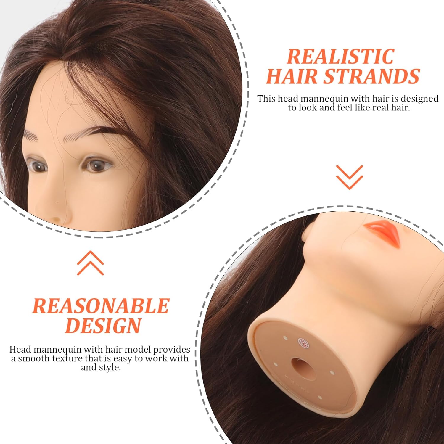 1set Human Hair Mannequin for Practice Styling Braiding Holder Realistic Cosmetology Model for Hairdresser Training and Makeup Application