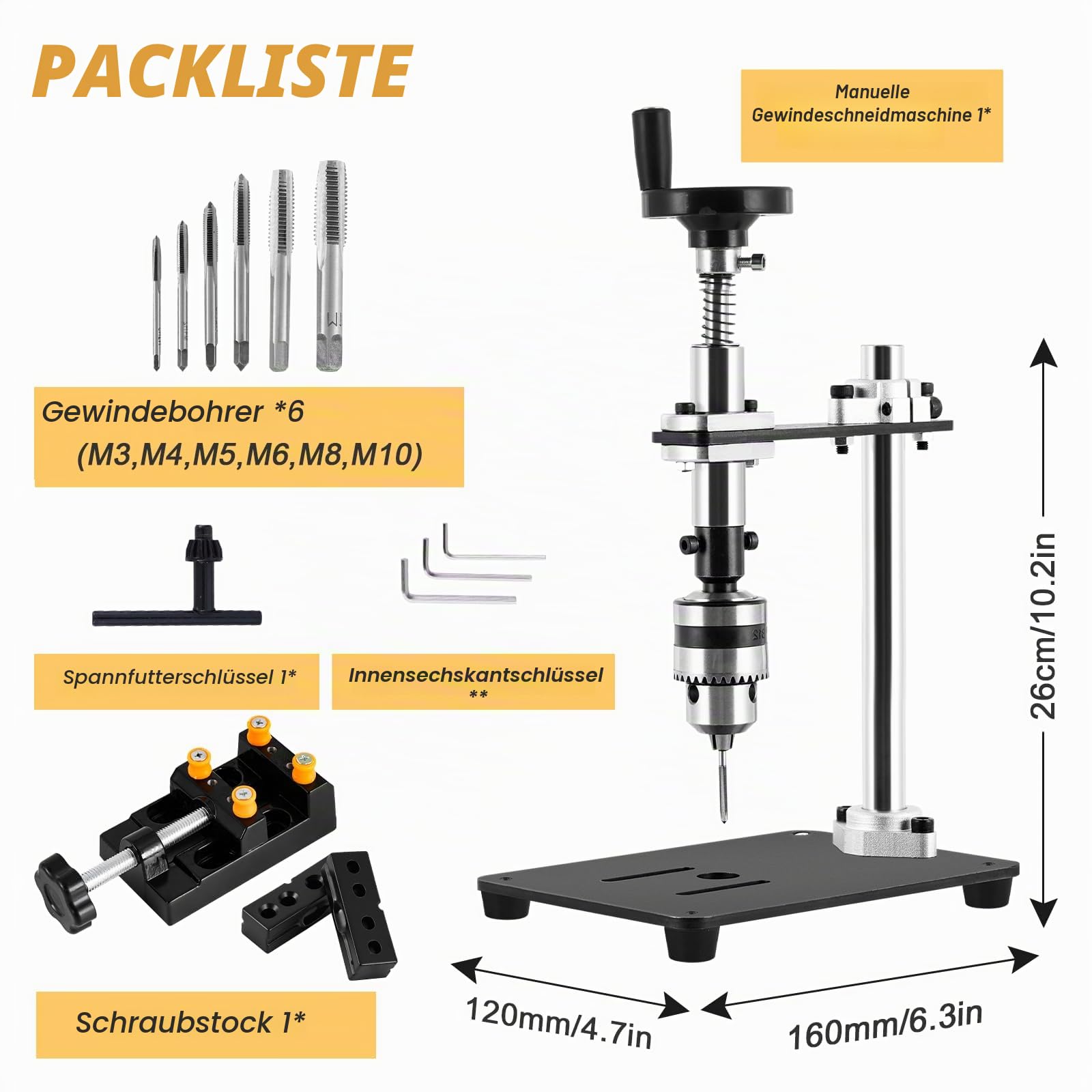 M3-M10 Manuelle Gewindeschneidmaschine mit Schraubstock und 6 Gewindebohrern