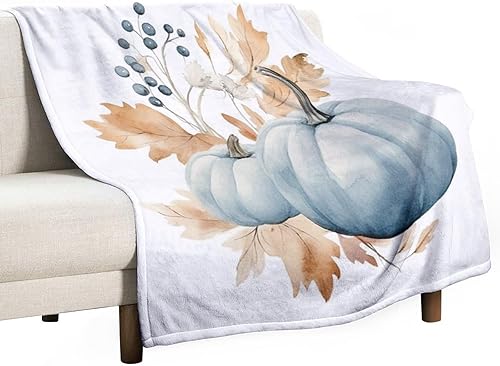 Miniatura 32 de Manta rústica de calabaza azul polvoriento, con estampado de acuarela, Acción de Gracias o Halloween, manta suave de 30 x 40 pulgadas, acogedora