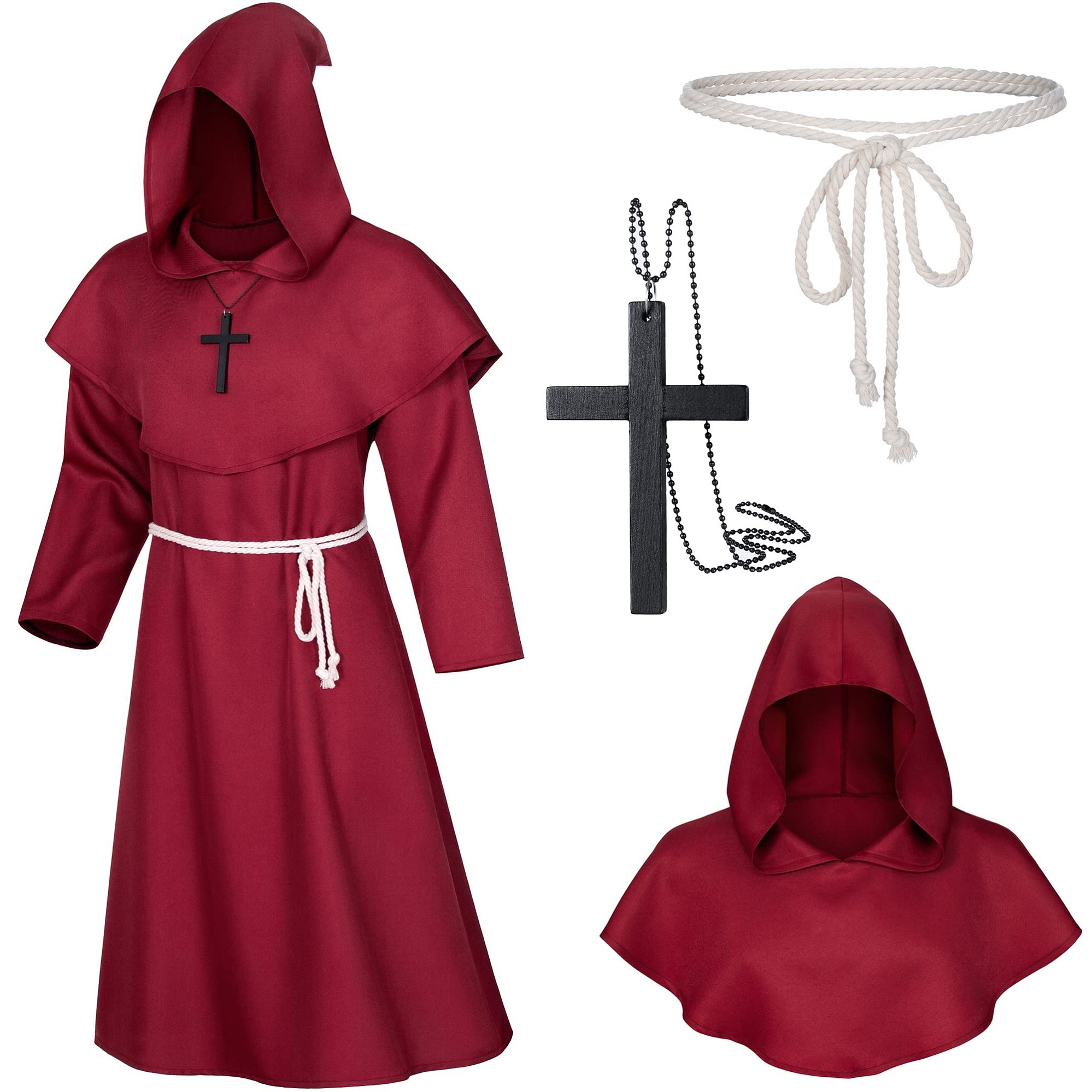 TOKYO REVENGERS Medieval Renaissance Monk Friar Priest Wizard Cloak Hooded Robe Cosplay Belt Necklace Set