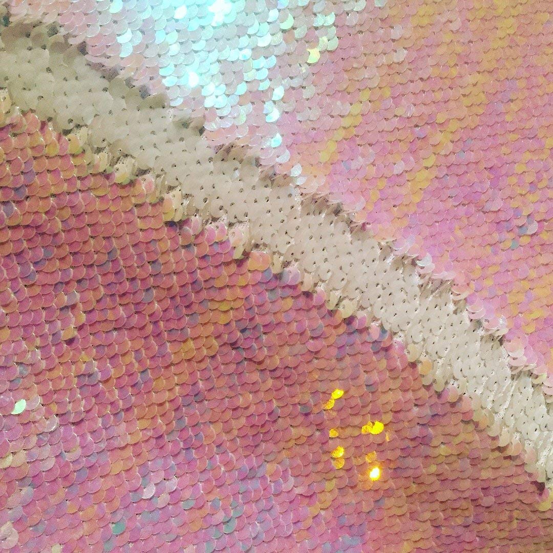5mm Reversible Sequin Fabric, Mermaid Sequins Material - 140cm wide (sold by 0.5m) (Iridescent Pink & White, HALF METRE)