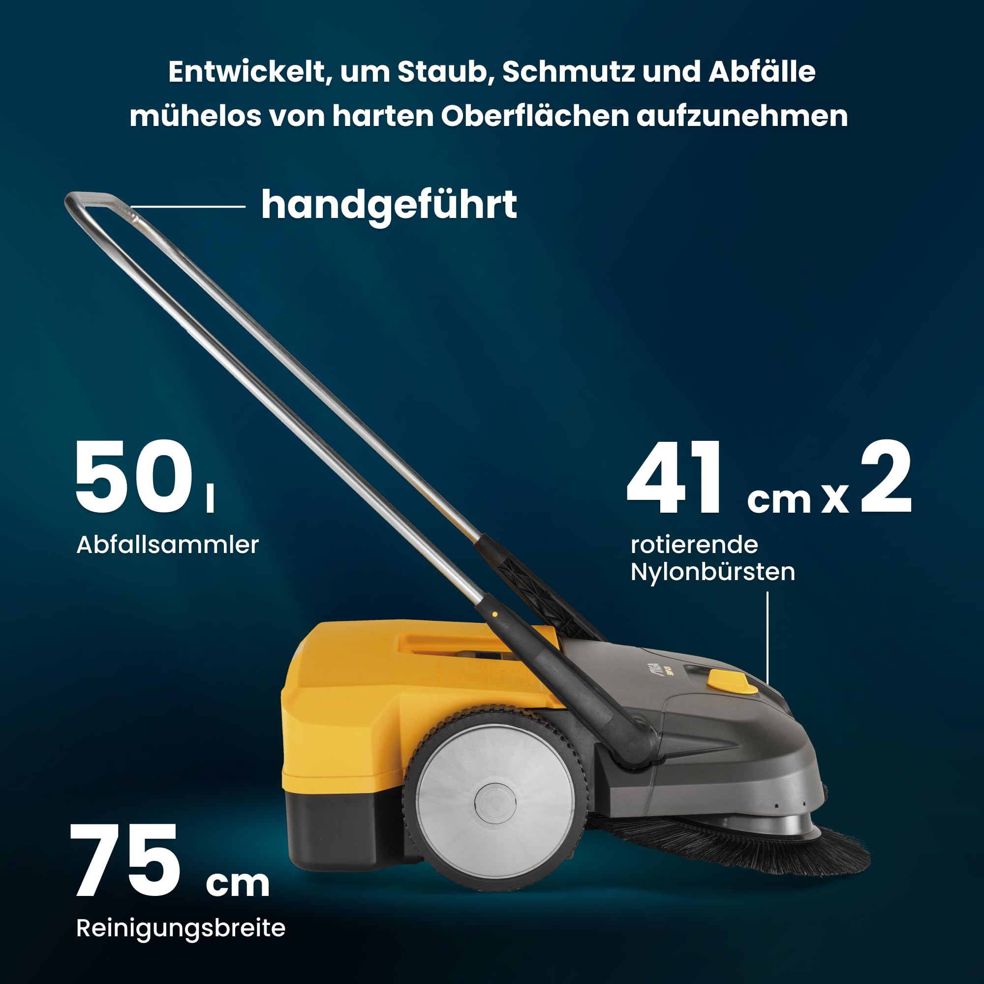 STIGA SWP 475 Handkehrmaschine, 75 cm, 50 l – Zwei Gegenläufige Rotationsbürsten, 8-Stufen Höhenverstellung – Flächen bis 2.900 m²