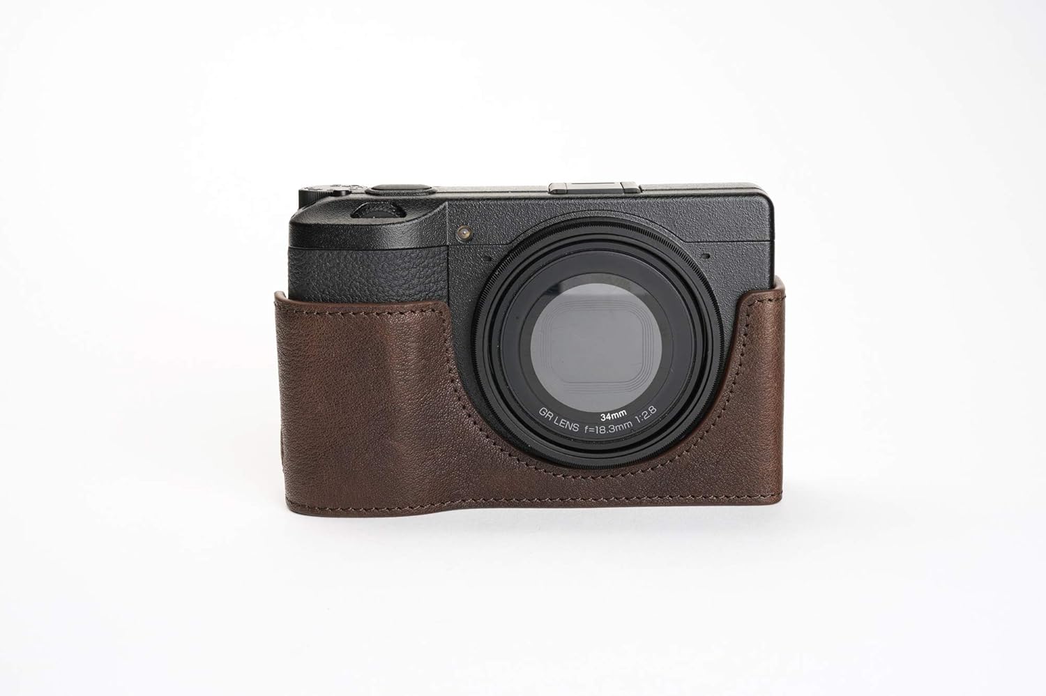 GR III Camera Case, BolinUS Handmade Genuine Real Leather Half Camera Case Bag Cover for Ricoh GR III GR3 Camera Bottom Opening Version + Hand Strap (Coffee)