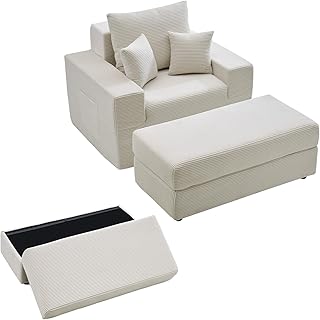 VEVOR Sofá-cama modular para ioga e massagem, descapotável em poltrona, com arrumação, com almofadas e bolso lateral, para sala de estar e quarto, design ergonómico, bege, 1115 x 1490 x 740 mm