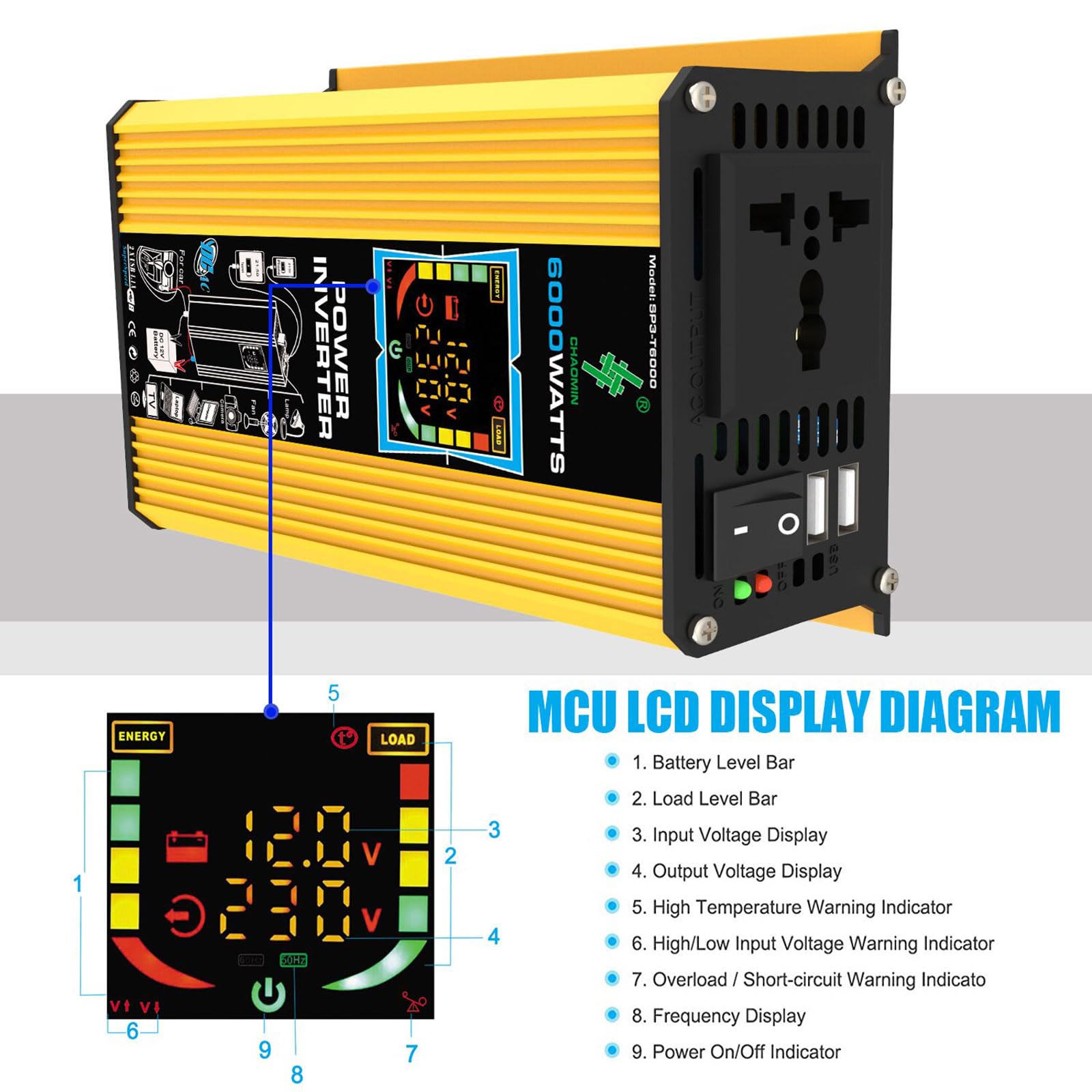 6000-W-Off-Grid-Solarpanel-Kit mit wasserdichtem 75-W-Panel und 50-A-Controller for Camping, Wohnmobil und Notstromversorgung(Yellow)