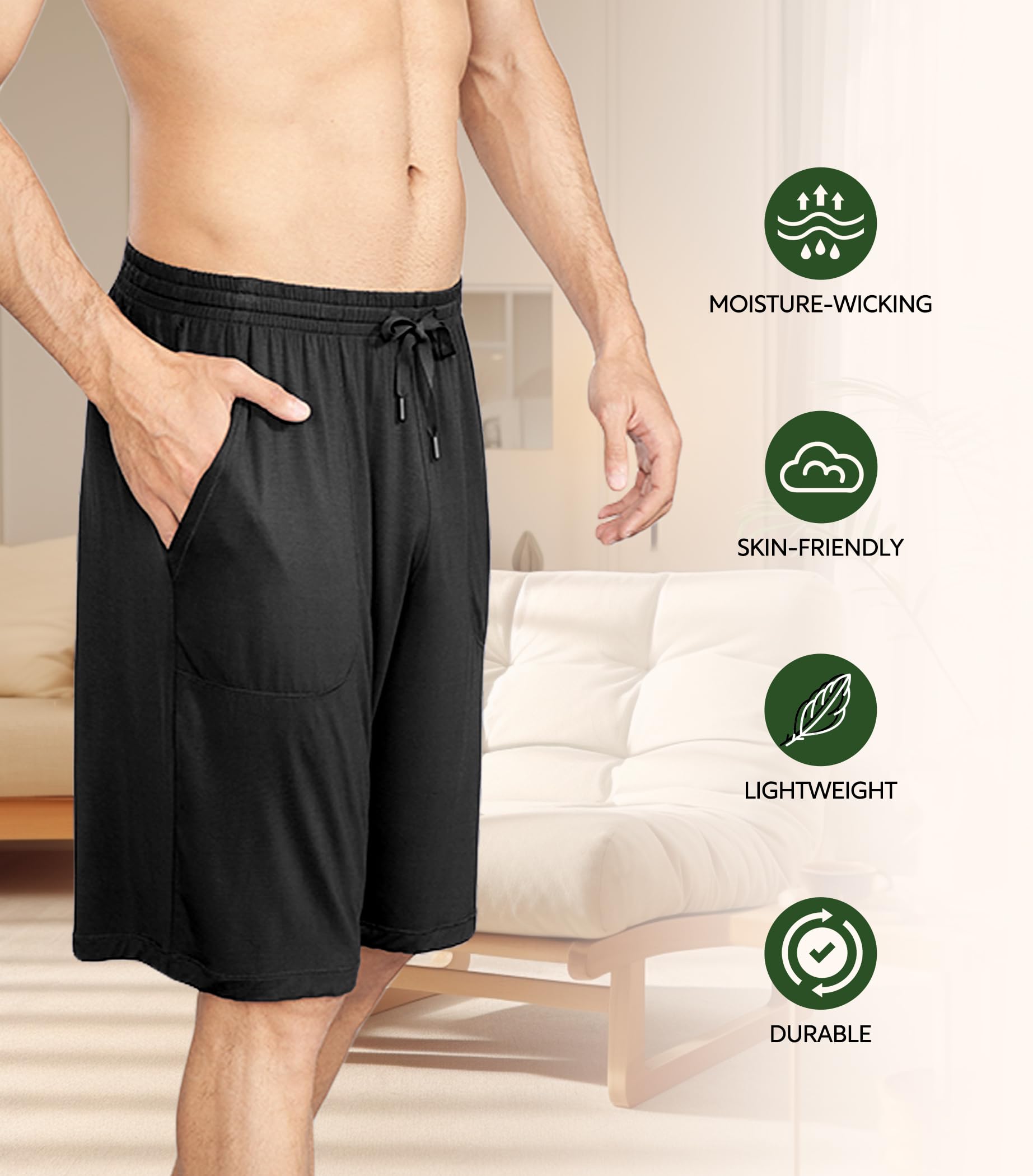DAVID ARCHY Bas de Pyjama pour Hommes, Pantalon de Pyjama Court pour Hommes, Vêtements de Nuit pour Hommes des Shorts Pantalons Vêtements de Nuit, Confortable et Doux Cotton Pantalon Shorts,Lot de 2