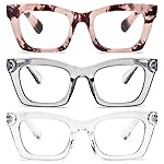REAVEE 3 Pack Oprah Style Reading Glasses for Women Blue Light Blocking, Oversized Cute Square Computer Readers with Spring Hinge 1.75