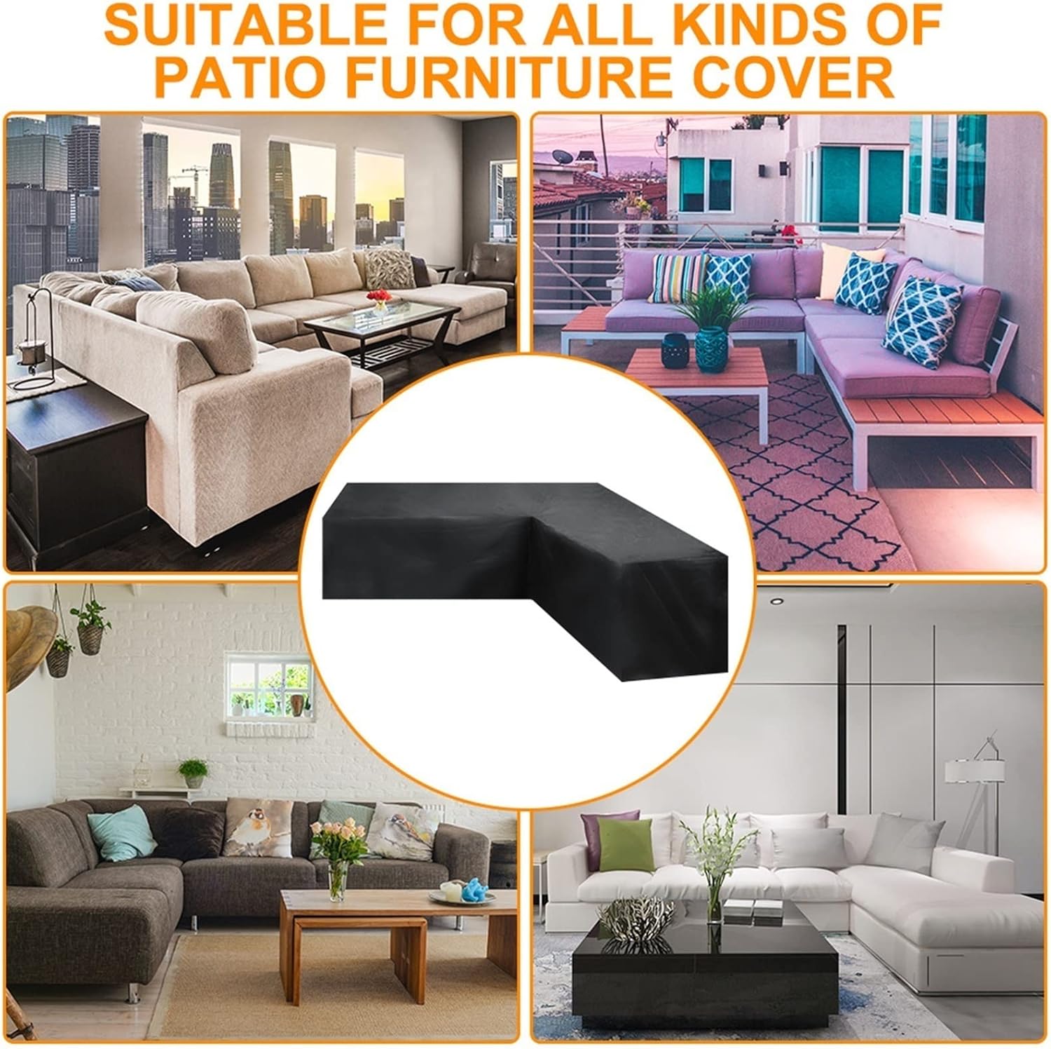 Corner Sofa Cover Garden,Rattan Corner Sofa Cover 210D Heavy Duty Oxford Fabric Garden Furniture Covers Waterproof Dustproof Windproof Patio Furniture Sofa Covers (Size : 250 * 250 * 100cm)