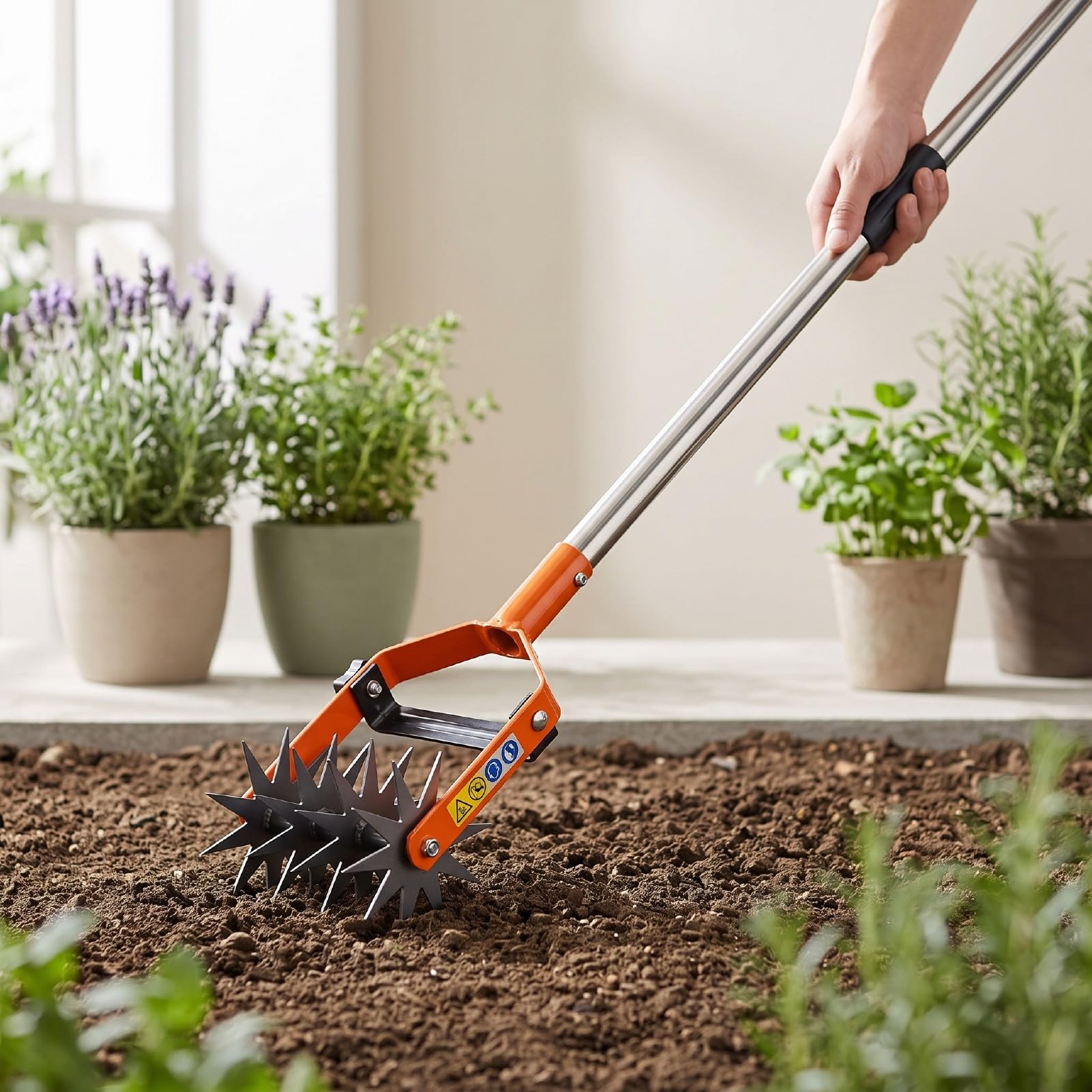 banapoy Coltivatore Rotativo 2 in 1 per Zappatura e Sarchiatura | Coltivatore Rotante da Giardino da 57,48 Pollici, Combina le Funzioni di Dissodamento e Diserbo, 4 Lame, Manico Lungo