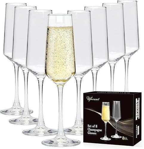 Juego de 8 copas de champán, elegantes copas de champán de 8 onzas, copas de champán brillantes transparentes para Prosecco, restaurante, boda,