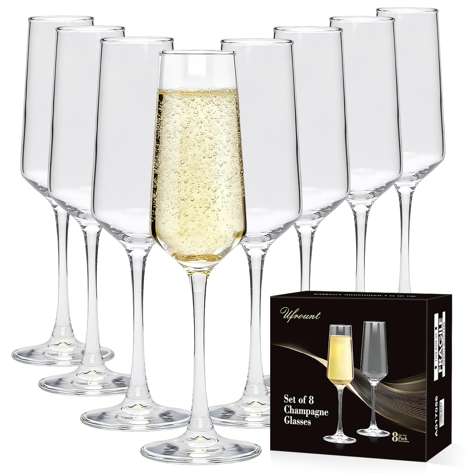 Champagne Glasses Set of 8,Elegant 8oz Champagne Flutes,Clear Sparkling Champagne Flutes Glass Mimosa Glass for Prosecco,Restaurant,Wedding,Party,Anniversary