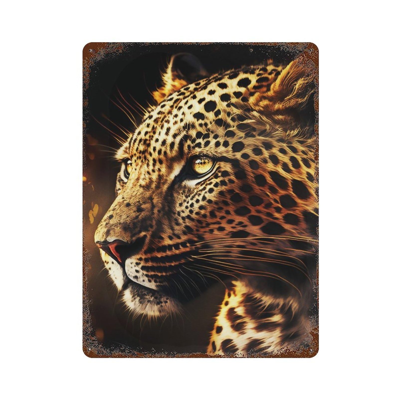 Leopard Portrait Aged Metal Wall Plaque 15.7"x11.8", for Living Room, Hallway And Home Decor, Shabby Chic Decor