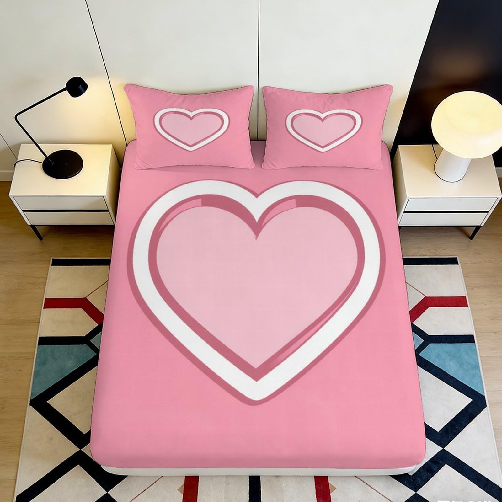 Dhbaneiok Style-10 3D Printed Pink Heart Fitted Sheet Microfiber Soft Anti-Slip Romantic Love Bed Cover For Bedroom Dorm Mattress Decor 90X200x25cm