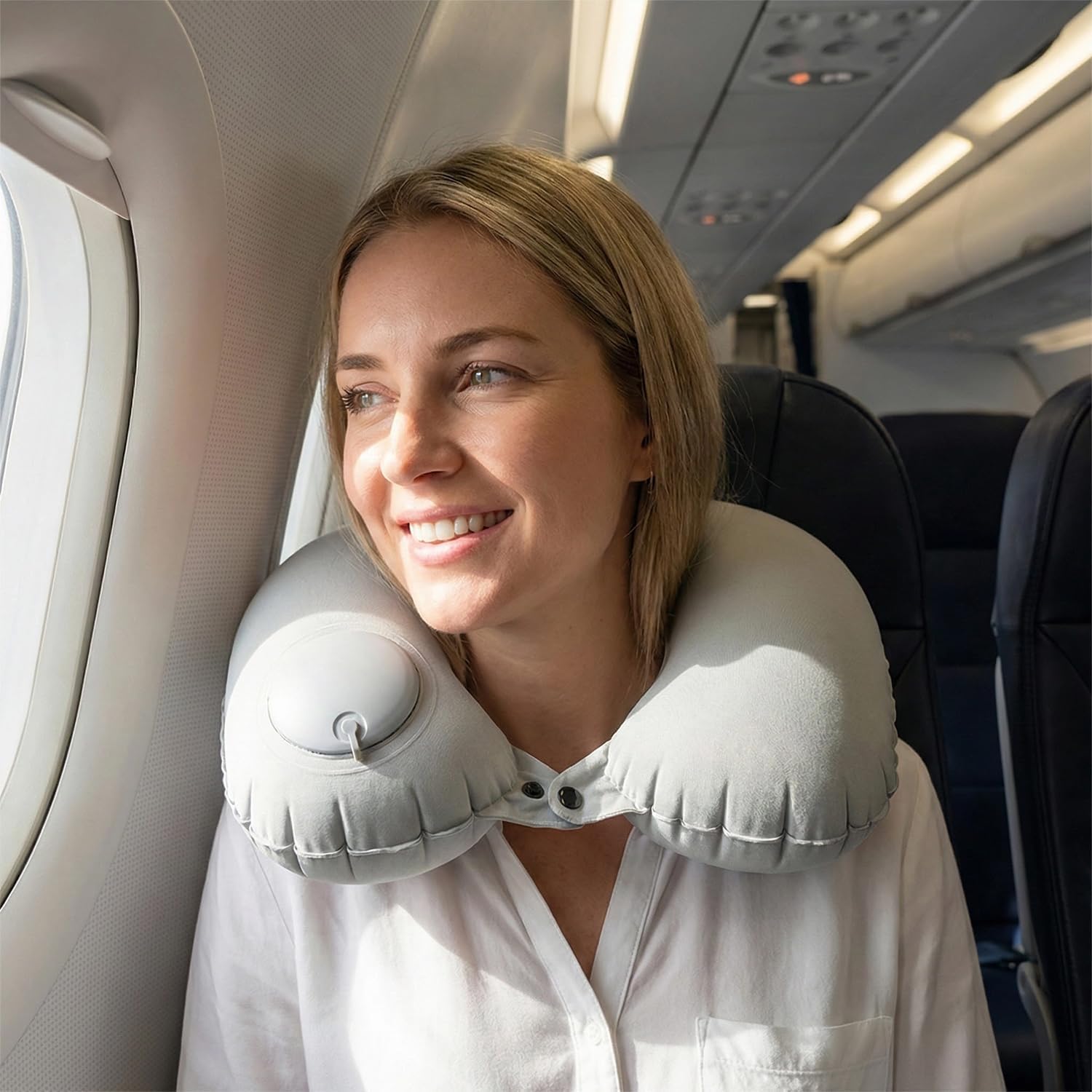 Almohada inflable en U para cuello portátil ligera gris