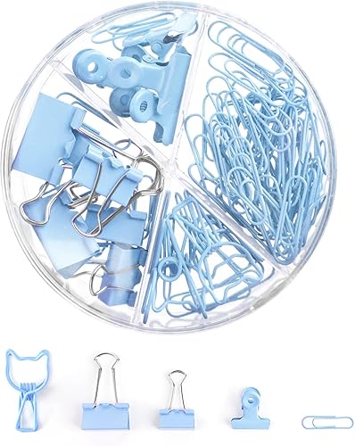 CREECHWA Juego de clips de papel azules y clips para carpeta, carpetas de metal de varios tamaños con pasadores, bonitos suministros de oficina para disponible en Yaxa Peru