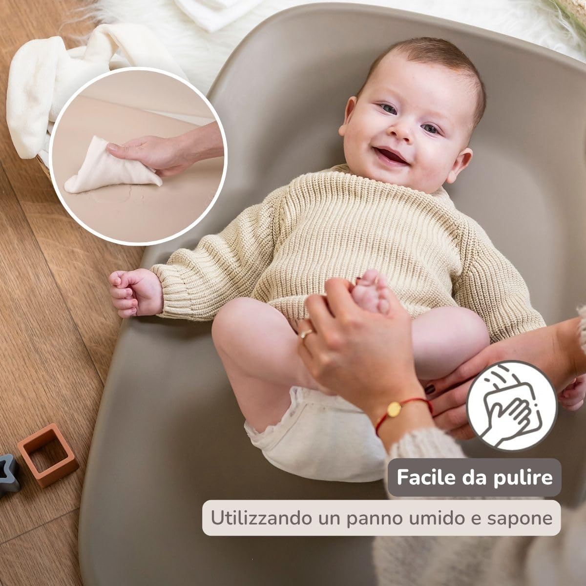Nattou Cambiador de suave espuma de PU, lavable, 50 x 70 cm, Softy, Taupe