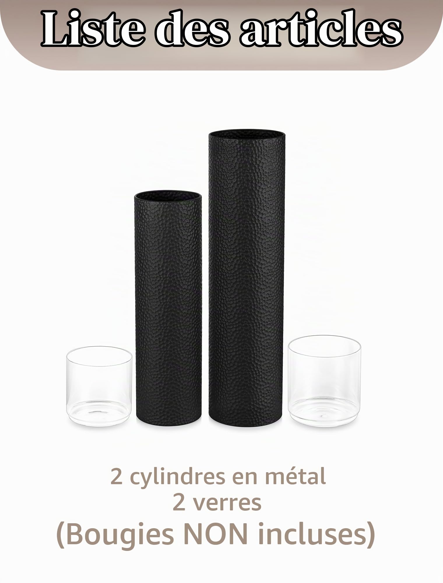 Sziqiqi Supports pour Bougies Hauts sur Pied: Lot de 2 Supports Hurricane pour Décoration - Structure Cylindrique Noire 85/70 cm en Ornement de Sol pour Salon et Cheminée