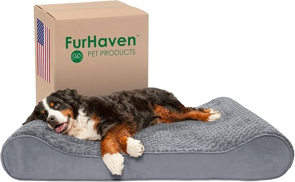Furhaven Cooling Gel Dog Bed for Extra Large Dogs w/ Removable Washable Cover, For Dogs Up to 180 lbs - Ultra Plush Faux Fur & Suede Luxe Lounger Contour Mattress - Gray, Giant/L