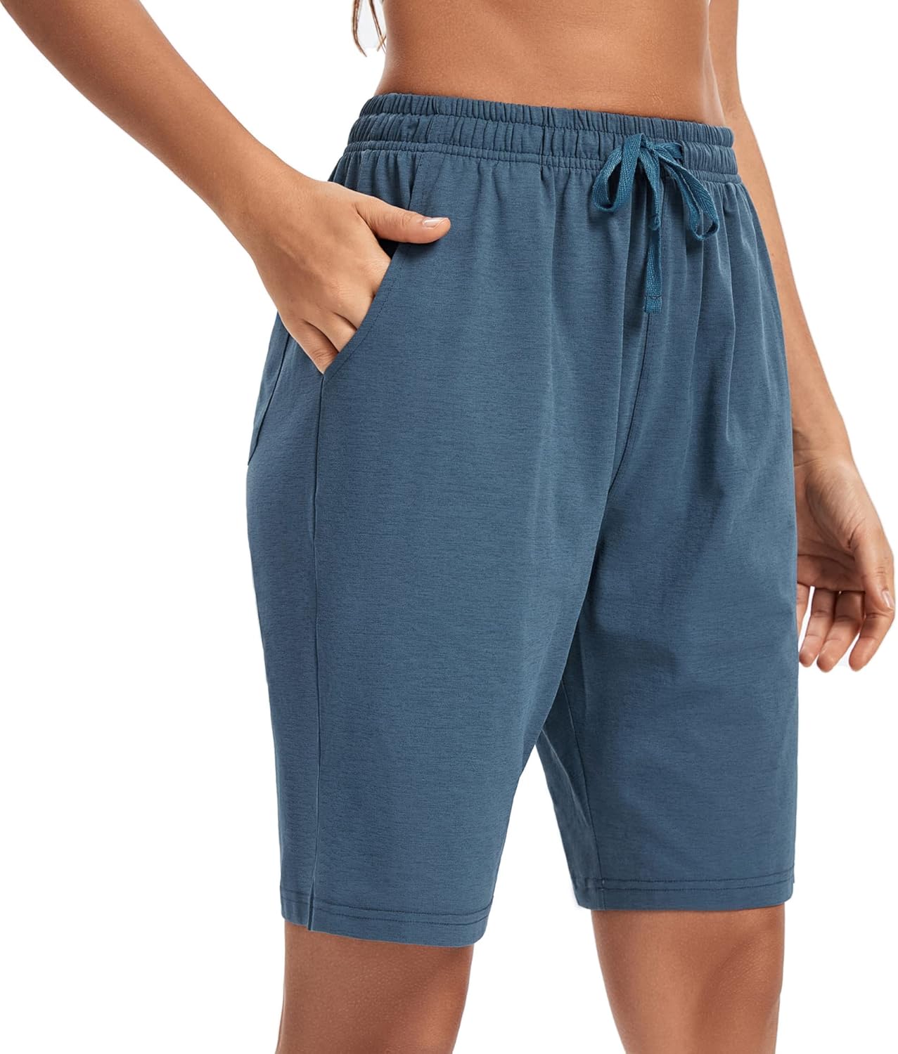 LUCKYCATCUS Women's Bermuda Shorts Jersey Shorts with Pockets Yoga Walking Athletic Long Shorts for Women Knee Length - Image 3