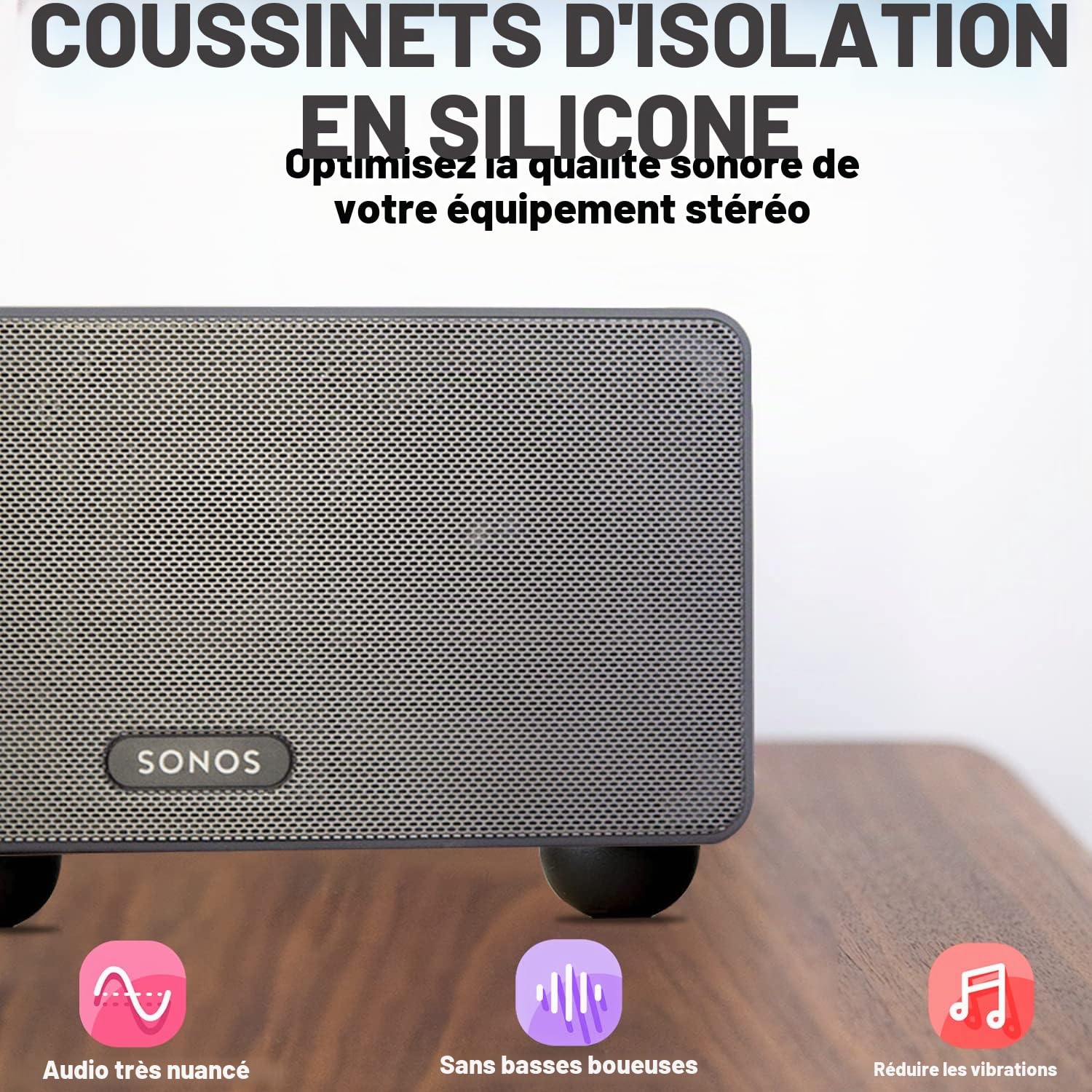Pare-Chocs en Silicone Demi-Sphérique De 3,2 Cm, Pieds Isolants, Silicone, Coussin De Haut-Parleur Antidérapant avec Coussin Isolant De Tourne-Disque Auto-Adhésif,4 Pièces