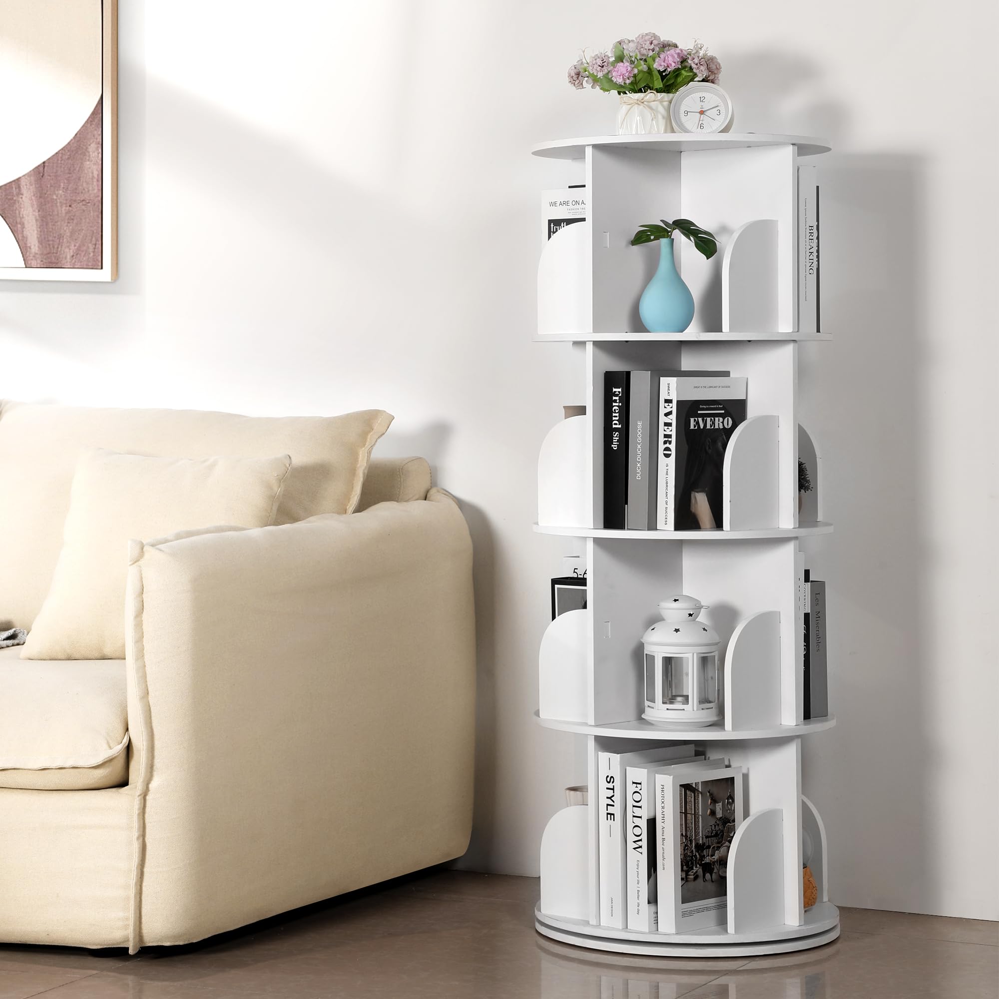 File Shelf Rack Revoling Snapklik.com : Rotating Bookshelf Tower, 4 Tiers 360 Spinning Book ...