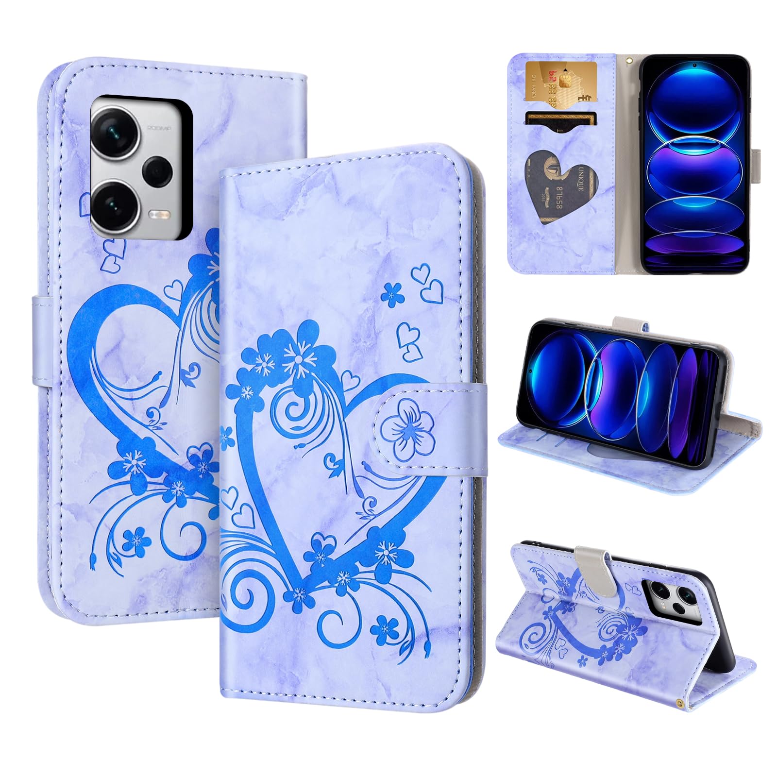 TAUYN Cover A Libro Con Portafoglio Per Xiaomi Redmi Note 12 Pro Plus - Pelle PU E TPU, Protezione RFID, Chiusura Magnetica, Funzione Stand - Blu - 3