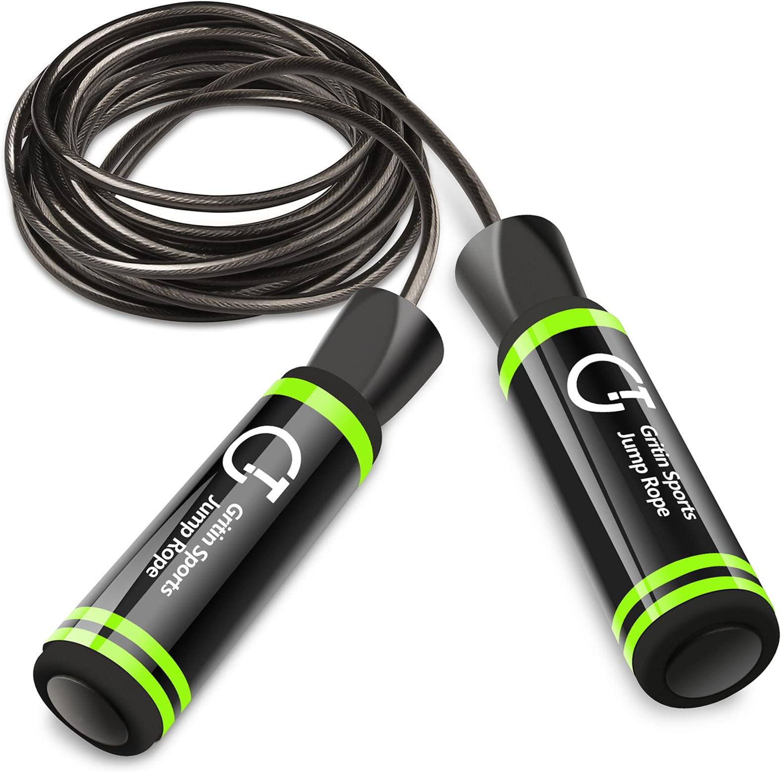 Gritin Skipping Rope, Speed Jump Rope Soft Memory Foam Handle Tangle-free Adjustable Cord&Rapid Ball Bearings Fitness Workouts Fat Burning Exercises Boxing for Adults- Length Adjuster Included.