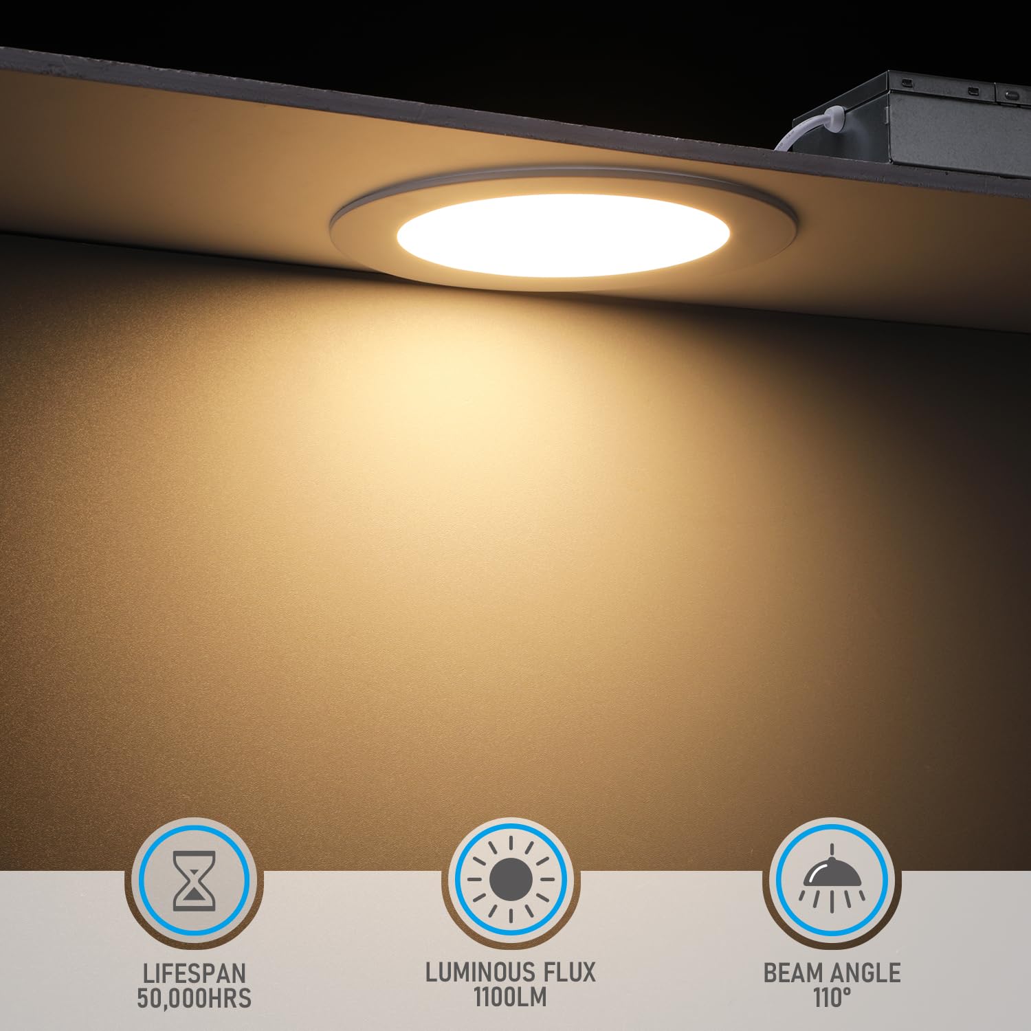 SlimPanel+ 6" Finished Ultra-thin Canless LED Recessed Light - SDL 13.5W Dimmable 1/2" Thick | TORCHSTAR 6 Inch 13.5W Slim LED Recessed Light with Junction Box, | LED電球