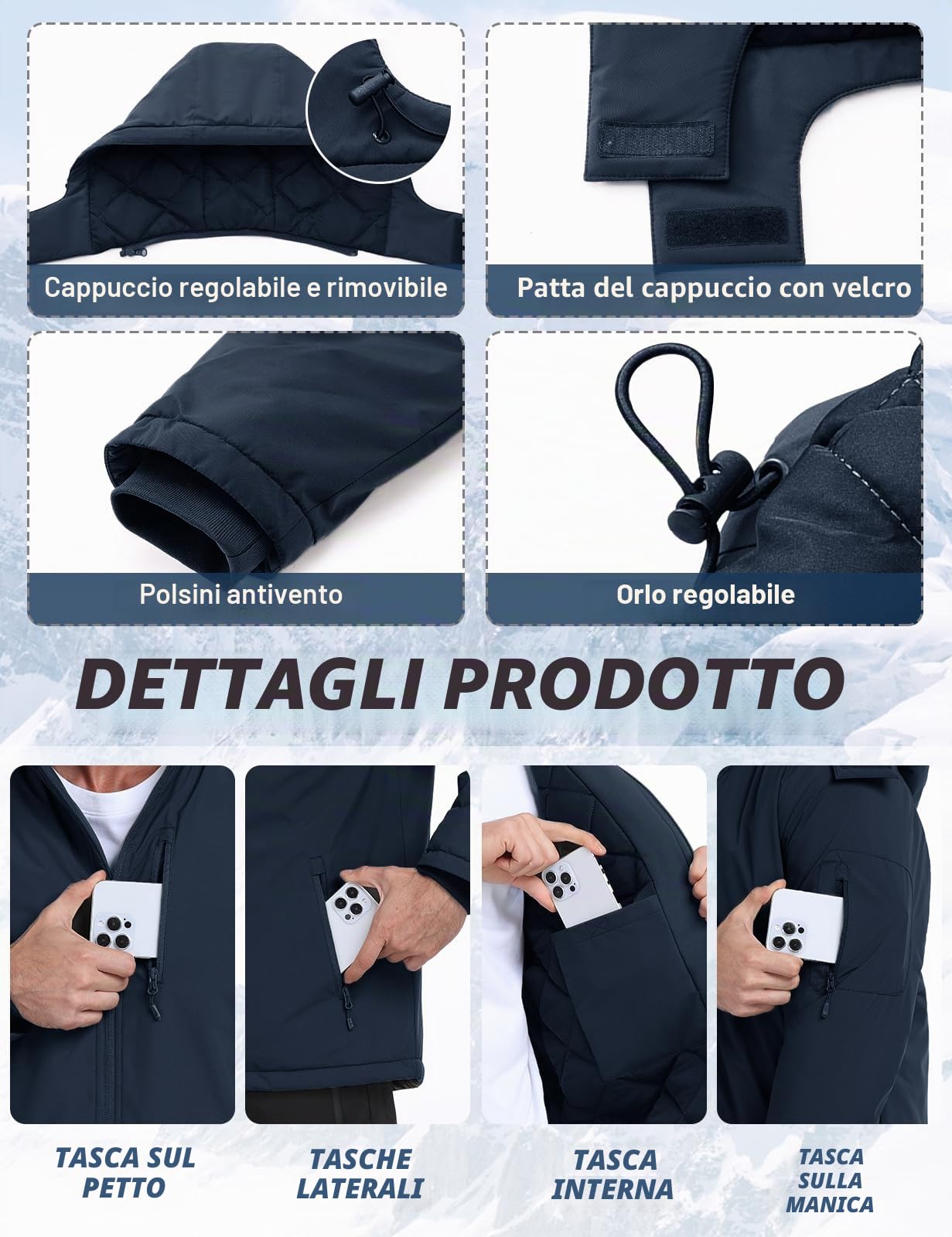 Voqeen Giubbotto Invernale Uomo Idrorepellente Softshell Cappotto Con Cappuccio Leggero Isolato Giacca Imbottita Per Escursioni In Montagna