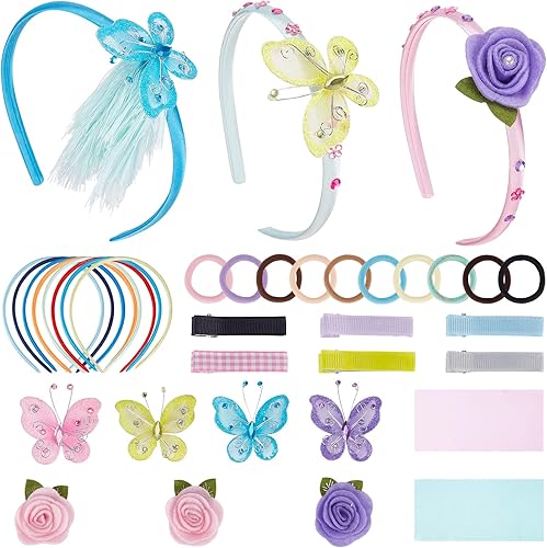 WEBEEDY Kit de diadema de 10 piezas, haz tu propia diadema, 10 diademas coloridas + accesorios elegantes, bandas para el cabello, kits de