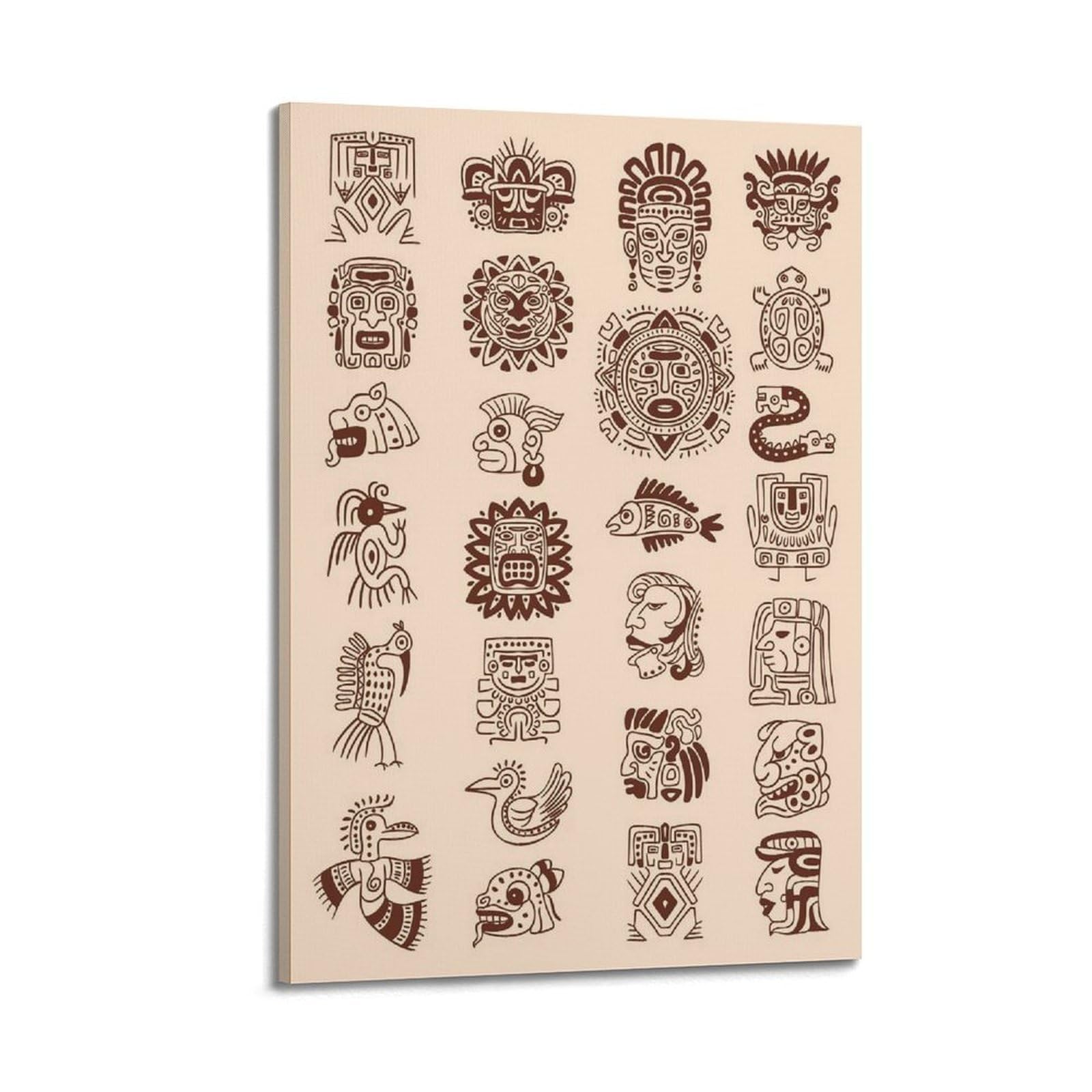 XKUGA Maya Totem Aztec Ancient Symbol Poster Pattern Culture Modern Decorative Canvas Prints - Ideal Wall Art for Family, Man Cave, Game Room, Boys & Girls Bedroom 20x30inch(50x75cm)