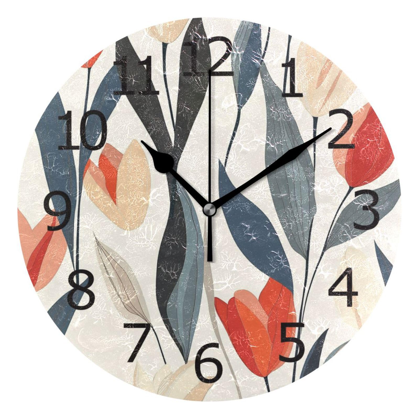 Horloges murales silencieuses tulipes déco pour éliminer les bruits