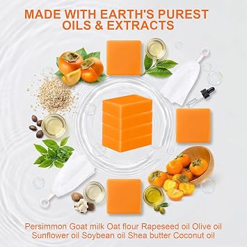 FunnAura 4 Pcs Persimmon Soap, Handmade Persimmon Soap with Foaming Nets for Women Men with Coconut Oil Strong Odor Smell