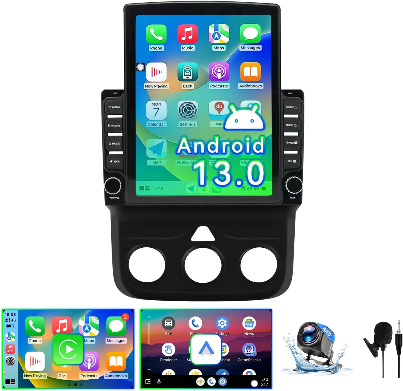 Android 13 Car Stereo Radio Compatible with Dodge Ram 1500 2500 3500 2013 2014 2015 2016 2017 2018(Manual AC),9.7 Inch Head Unit Support Bluetooth,Wireless CarPlay Android Auto,2+64