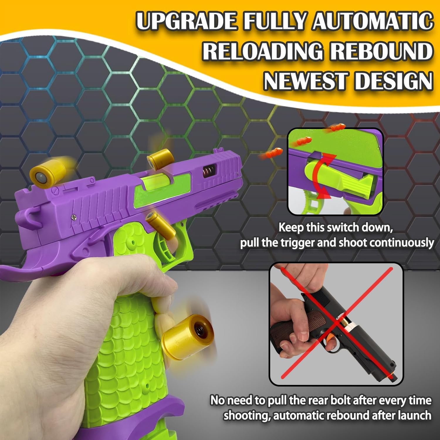 Shell Ejecting Toy Gun, Semi Automatic Toy Gun with Soft Bullets, Educational Model Toy Pistols for Outdoor Shooting Game, for Kids Boys Girls Ages 8-12