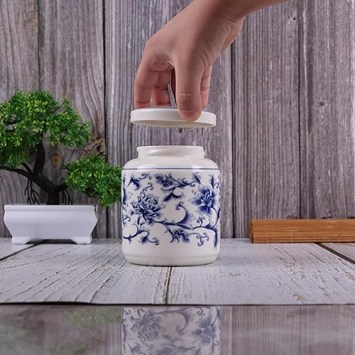 Miniatura 6 de Tarro de jengibre de porcelana tradicional chinoiserie azul y blanco de 4.61 pulgadas de alto con tapa giratoria. Botes de cocina de cerámica y