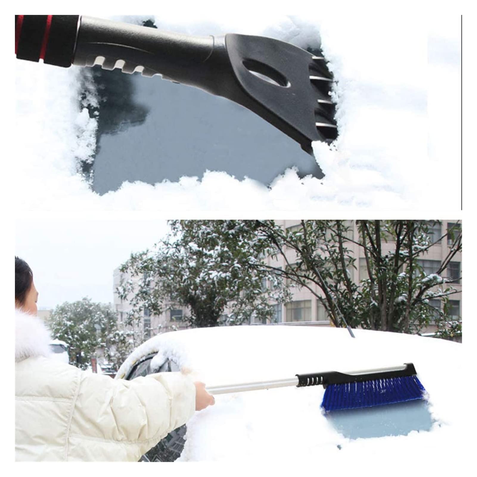 XMING Cepillo de Nieve del Coche, Escoba de remoción de la Nieve automática Extensible con raspador de Hielo, Agarre de Espuma, Cepillo de Nieve telescópico for camión de automóviles SUV, Negro (Colo