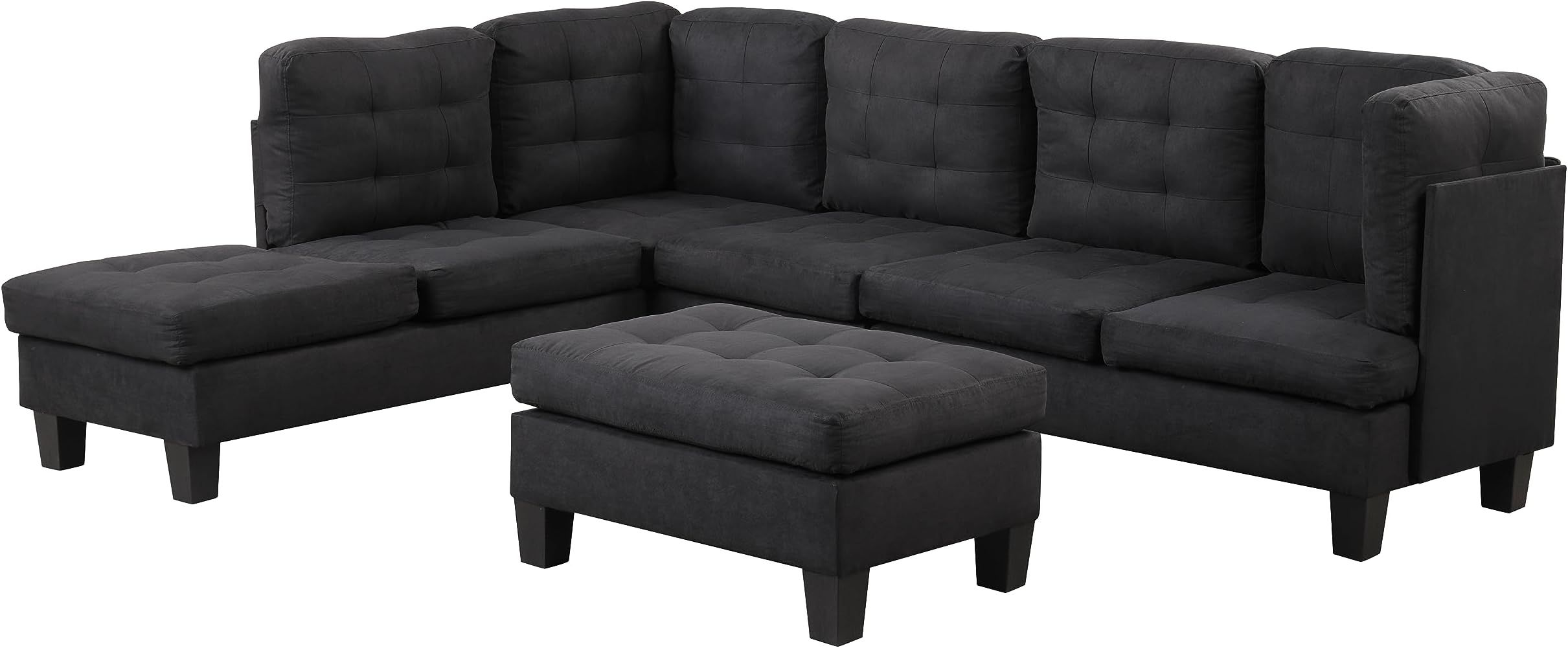 Casa Andrea MilanoModern Sectional Sofa L Shaped Couch with Reversible Chaise & Ottoman, Large Living Room Furniture, Black