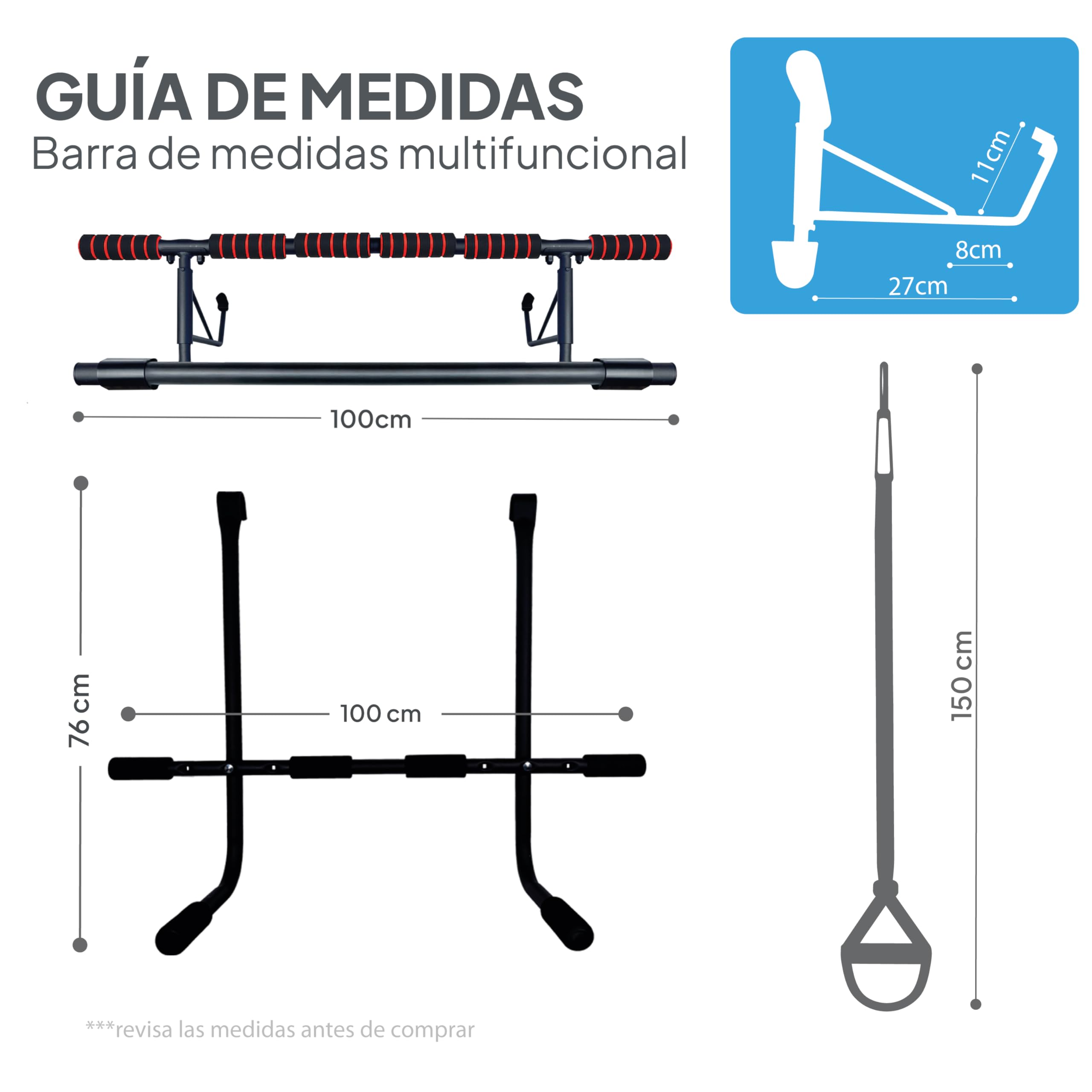 OcioDual Barra de Dominadas Puerta con Estación Dip y Correas de | Entrenamiento en Suspensión, Pull Up Bar Door, Dips, Ejercicio en Casa, Barra Dominadas Puerta Plegable