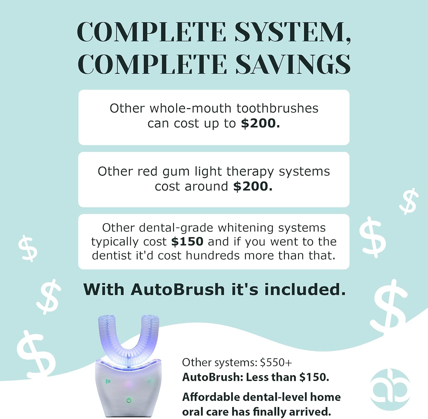 AutoBrush Adults Complete Oral Health System - Whole Mouth Toothbrush, Dental-Grade Teeth Whitening, and Therapeutic Red Gum Light All-in-one Tool (White) : Beauty & Personal Care